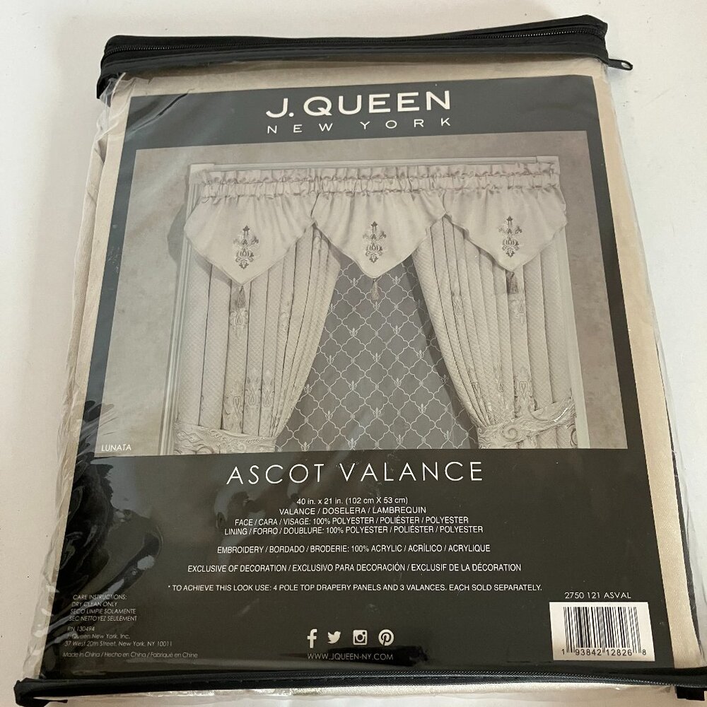 J. Queen New York Single Window  Lunata Ascot Valance 40"x 21" Embroidery New